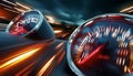 Speedometer scoring high speed in a fast motion blur racetrack background.