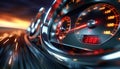 Speedometer scoring high speed in a fast motion blur racetrack background. Royalty Free Stock Photo