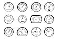 Speedometer speed vector icon set, gauge meter, dashboard elements for automotive, speed measurement Royalty Free Stock Photo