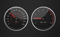 Speedometer and tachometer. Black car dashboard elements. 3d rendering illustration.