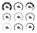 Speedometer, tachometer collection. Speed indicator sign. Internet car speed. Performance concept. Vector illustration. Royalty Free Stock Photo
