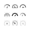 Speedometer, tachometer, indicator icons. Performance measurement. White background. Vector illustration. EPS 10 Royalty Free Stock Photo