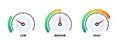 Speedometer with three gauges indicating low, medium, and high levels. Vector image Royalty Free Stock Photo
