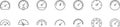 Speedometer vector thin line icons set. Dashboard, indicator, gauge, scale, tachometer icon isolated. Car speed. Fast internet