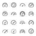 Speedometers with arrows linear vector icons set Royalty Free Stock Photo