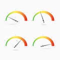 Speedometers icon set. Four positions, low, middle, high, speed dial. Colorful element for infographic, logo, web