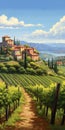 Italian Vineyard Landscape Painting In The Style Of Dalhart Windberg