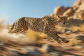Speedy Cheetah in Full Sprint Across the African Savanna, Dynamic Motion Blur, Wildlife in Natural Habitat