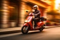 Speedy Delivery: Scooter Man in Blurred Street. AI