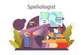 Speleologist concept. Scientst exploring deep cave with special Royalty Free Stock Photo