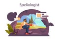 Speleologist concept. Scientst exploring deep cave with special Royalty Free Stock Photo