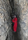 Speleologists and visitors in the gypsum cave