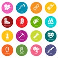 Speleology equipment icons set colorful circles vector