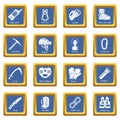 Speleology equipment icons set blue square vector