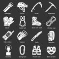 Speleology equipment icons set grey vector Royalty Free Stock Photo