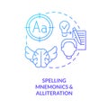 Spell mnemonics, alliteration blue gradient concept icon