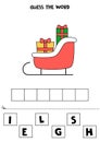 Spelling game for kids. Cartoon Christmas sleigh.