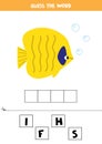 Spelling game for children. Cute cartoon yellow sea fish