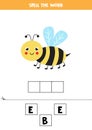 Spelling game for kids. Cute cartoon bee