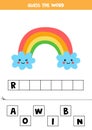 Spelling game for kids. Cute cartoon rainbow Royalty Free Stock Photo