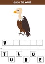 Spelling game for kids with cute cartoon vulture.