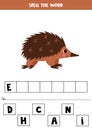 Spelling game for preschool kids. Cute cartoon echidna.