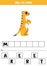 Spelling game for preschool kids. Cute cartoon meerkat.