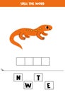 Spelling game for preschool kids. Cute cartoon newt.