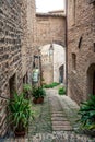Traditional italian medieval alley and buildings in the historic center of beautiful town of Spello, in Umbria Region, Italy Royalty Free Stock Photo
