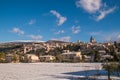 Spello and subasio mountain covered by snow