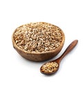 Spelt grains in wooden plate Royalty Free Stock Photo