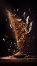 Spelt Seeds Creatively Falling-Dripping Flying or Splashing on Dark Background Generative AI Royalty Free Stock Photo