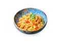 Spelt with Vegetables in a Bowl, Tasty Vegetarian Meal on White Background