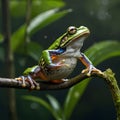 Spencer's River Tree Frog in Motion: Leaping Through the Lush Rainforest Canopy Royalty Free Stock Photo