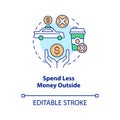 Spend less money outside concept icon