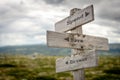 spend save invest text on wooden signpost Royalty Free Stock Photo