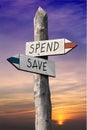 Spend or save signpost Royalty Free Stock Photo