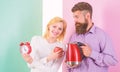 Spending good morning together. Electric kettle boils water very quickly. Prepare favourite drink in minutes. Modern Royalty Free Stock Photo