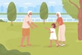 Spending time with grandkids at park flat color vector illustration