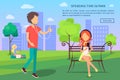 Spending Time in Park Web Banner. Women and Man Royalty Free Stock Photo