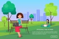 Spending Time in Park Web Banner. Women Working Royalty Free Stock Photo