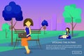 Spending Time in Park Web Banner. Women Working Royalty Free Stock Photo