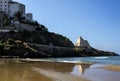 Sperlonga , beautiful sandy beach with View of the famous Medieval Truglia Tower , Latina Province in southern Lazio.Italy.