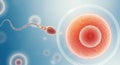 Sperm approaching and fertilizing an egg cell for reproduction Royalty Free Stock Photo