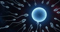 Sperm cells surrounding an egg during fertilization process Royalty Free Stock Photo