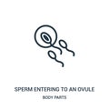 sperm entering to an ovule icon vector from body parts collection. Thin line sperm entering to an ovule outline icon vector