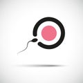 Sperm fertilizing egg cell icon on white background