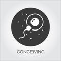 Sperm icon in flat style fertilizing egg cell