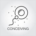 Sperm icon in outline style fertilizing egg cell