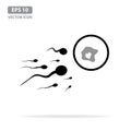 Sperm and ovum icon, human egg cell surrounded by sperm cells. vector illustration Royalty Free Stock Photo